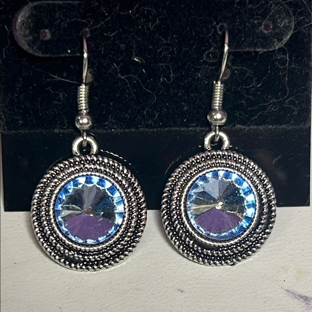 Elegant Silver and Blue Faceted Earrings